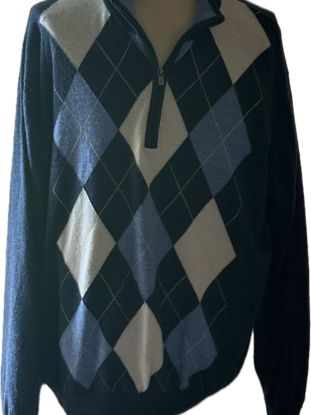 Men's Navy Argyle Foot Joy 1/4-Zip Sweater - Blue & Cream XXL